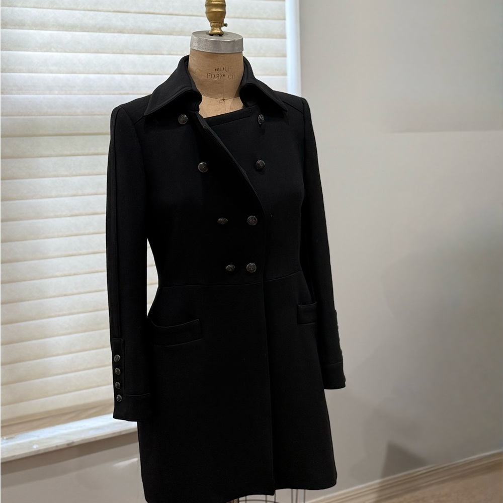 Zara Black Coat with White Trim inside